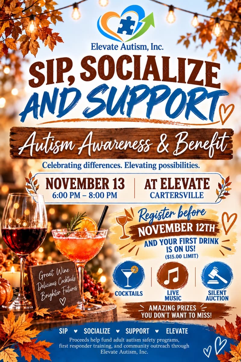 Sip, Socialize & Support flyer
