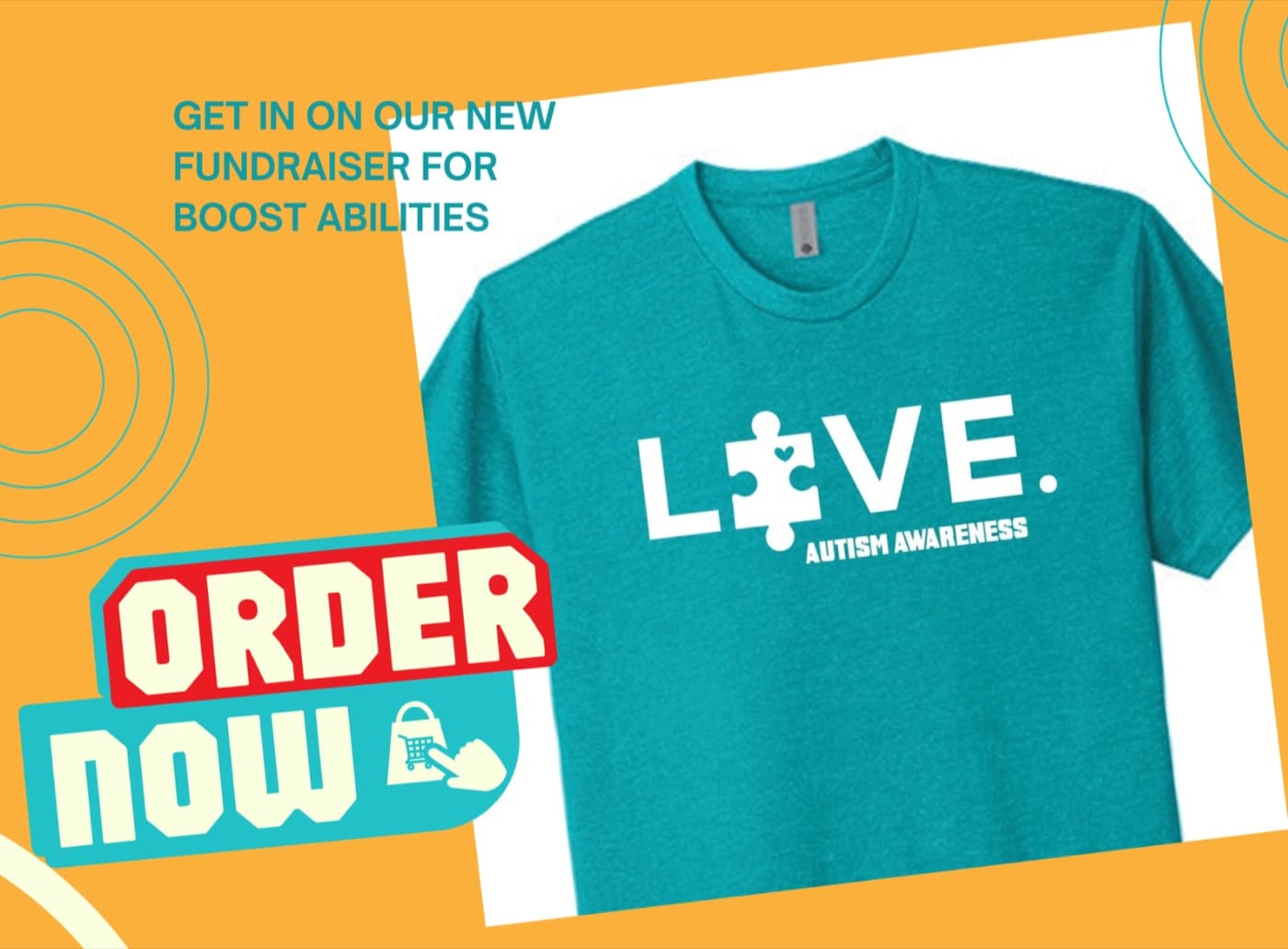 Teal LOVE autism awareness t-shirt with a puzzle piece in place of the O